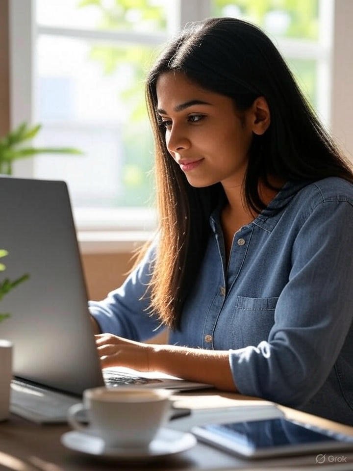 An indian female being productive in her work